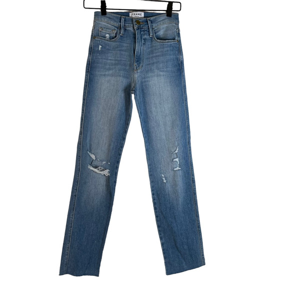 Frame Womens Le Sylvie Slender Straight Leg Jeans Blue Stretch Medium Wash 24 - Picture 1 of 11